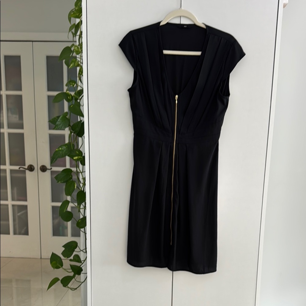 H&M Black Sheath Dress with Cap Sleeves and Plunge Neckline